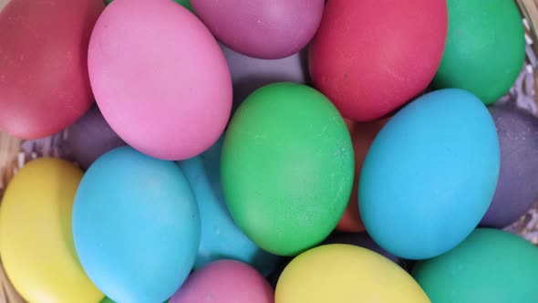 Easter Colorful Background of Many Colorful Rotating Chicken Eggs