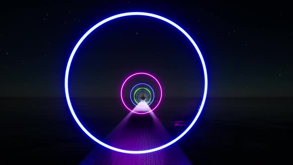 Neon Graphic Abstract Modern Circle Digital Network Concept Tunnel