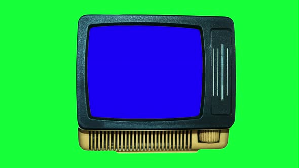 Chroma Key Retro Tv With A Blue Chroma Key Display On A Green Background.