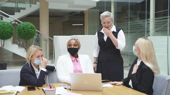 Business Woman Coughs Loudly at the Presence of Colleagues at Joint Discussion of New Projects