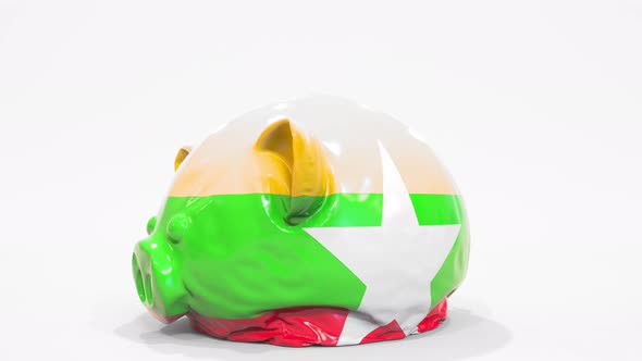 Deflating Piggy Bank with Printed Flag of Myanmar