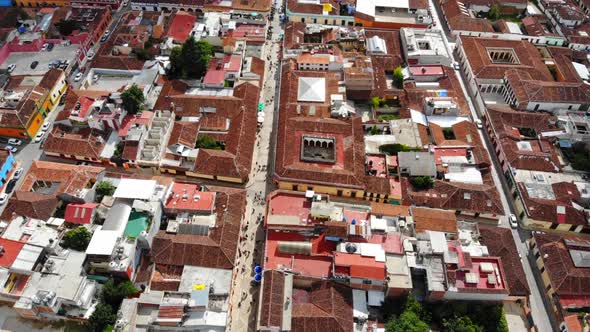 Drone shot of downtown San Cristobal de las Casas, Chiapas, Mexico