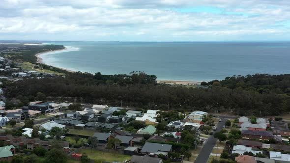 AERIAL Over Rapidly Growing Holiday Desination Of Torquay, Australia