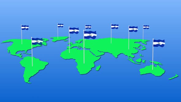 El Salvador Flag Wavy Animated On Earth