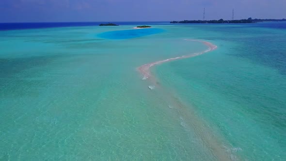 Aerial drone abstract of island beach time by blue sea with sand background