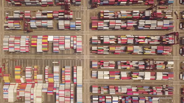 Aerial top view of container cargo ship in the export and import business and logistics