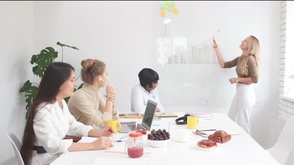 Young Caucasian Business Woman Holding Presentation of Business Project