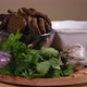 Chicken soup, bread crumbs and fresh greens on a wooden plate - VideoHive Item for Sale