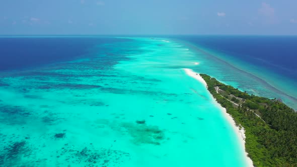Aerial view landscape of idyllic sea view beach lifestyle by aqua blue ocean and white sand backgrou