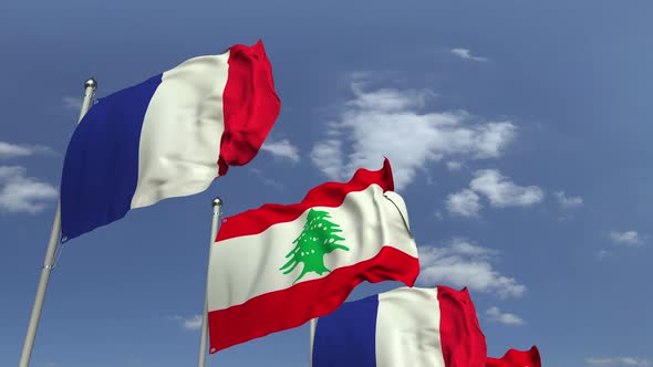 Waving Flags of Lebanon and France