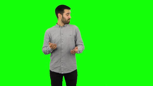 Brunette Guy Focused Thinking About Something, No Idea. Green Screen