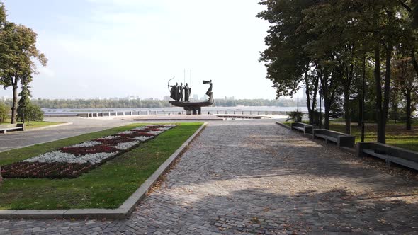 Kyiv, Ukraine Aerial View in Autumn : Monument To the Founders of the City. Kiev