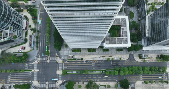 Aerial footage of downtown landscape  in shenzhen city, China