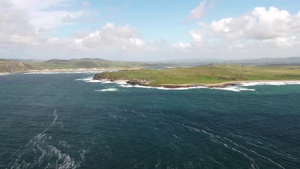 Aerial View of the Beautiful Coast Next To Carrickabraghy Castle - Isle of Doagh, Inishowen, County