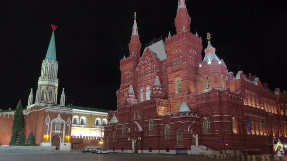 The State Historical Museum of Russia Timelapse Hyperlapse. Located Between Red Square and Manege