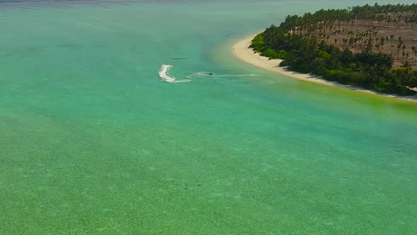 Aerial drone nature of bay beach journey by blue ocean and sand background