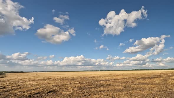 Timelapse of running clouds over a wheat field.