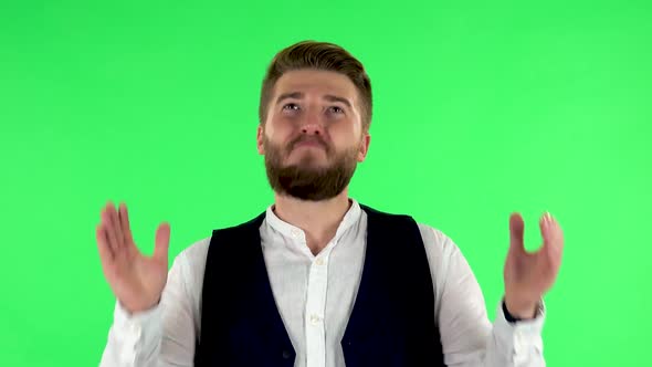 Man Claps His Hands with Wow Happy Joy and Delight. Green Screen
