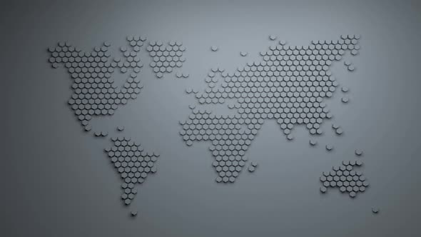 loop animation. world map consisting of large honeycombs with ripple effect.