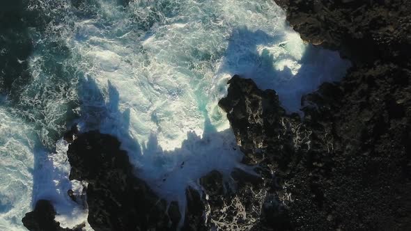 Aerial Of Waves Crashing In To The Shore