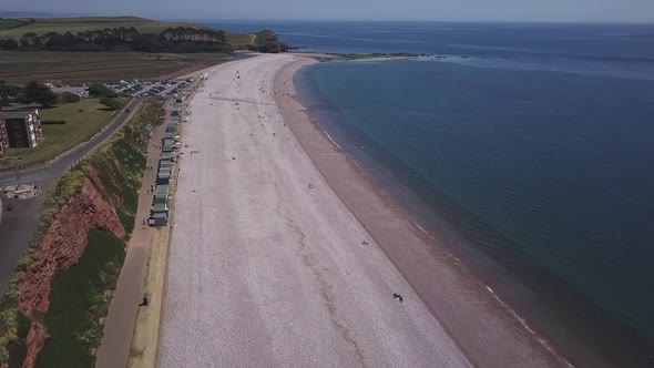 Wide aerial view of the Budleigh Salterton beach. Jurassic Coast, East Devon Area of Outstanding Nat