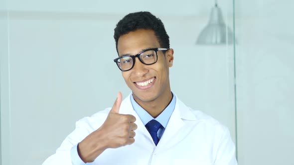 Portrait of Thumbs Up by Afro-American Doctor, Surgeon