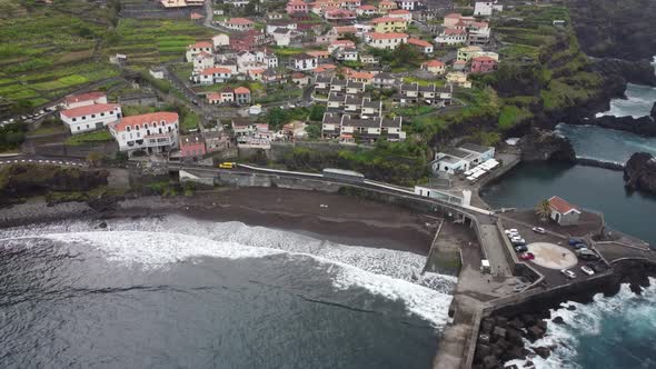 Moody cliffs and beach views in Madeira. Shot on DJI.