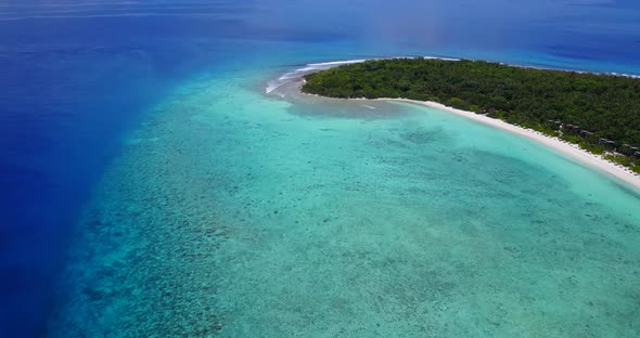 Natural aerial copy space shot of a paradise sunny white sand beach and aqua turquoise water backgro