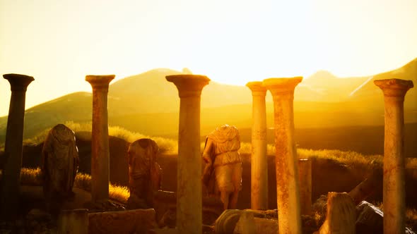 Old Roman Temple Ruins at Sunset
