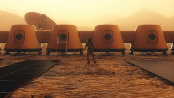 Astronaut on the Planet Mars Performing a Dance at His Base