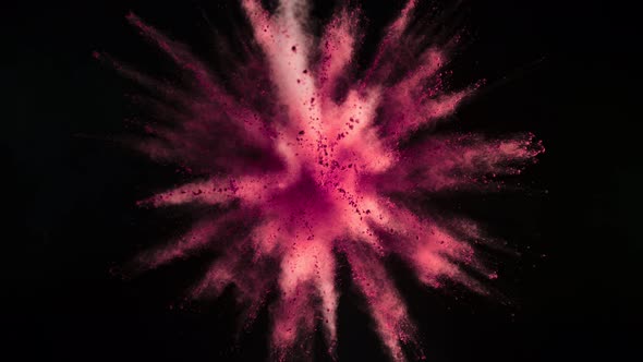 Super Slowmotion Shot of Pink Powder Explosion Isolated on Black Background