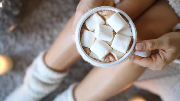 Closeup Of Hot Chocolate With Marshmallow