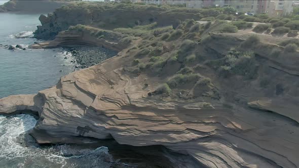 Aerial Shooting of a Rocky Volcanic Seashore in France