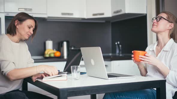 Two Young Women Freelancers Remote Employee Working From Home