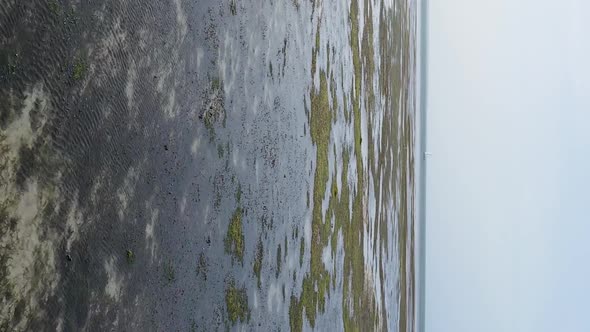 Vertical Video of Low Tide in the Ocean Near the Coast of Zanzibar Tanzania Aerial View