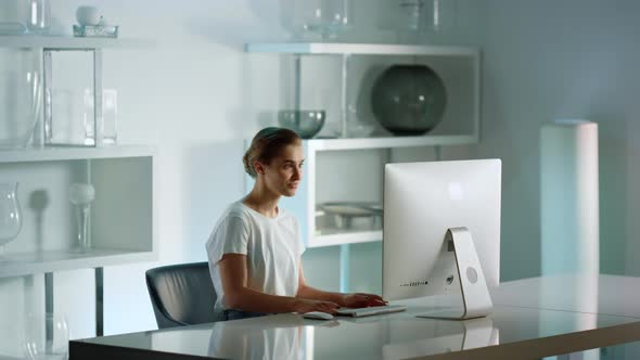 Business Consultant Starting Video Call Waving at Client Cozy Home Workplace