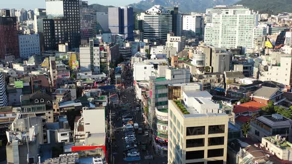 Aerial view of Hongdae district of Seoul, South Korea