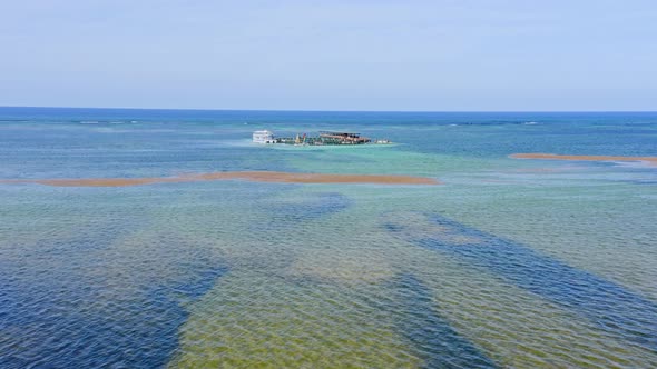 Dolphin pool island park in Punta Cana sea water, Dominican republic. Aerial approach