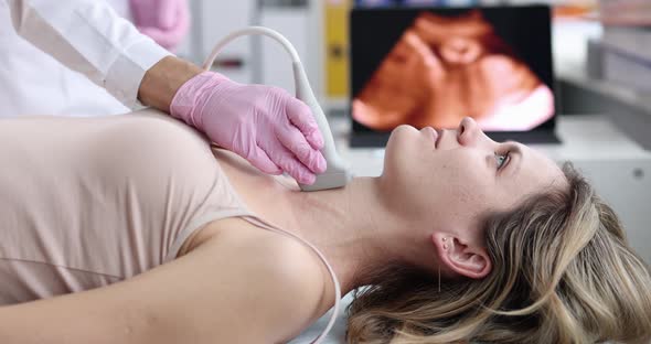 Ultrasound Diagnosis of Thyroid Gland of Young Woman in Clinic