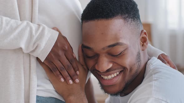 Closeup Male Head Loving Caring Afro American Black Ethnic Husband Father Hugs Embraces Touching