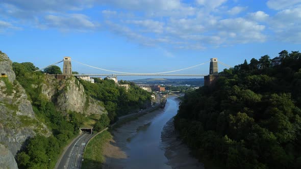 High Level Aerial View of Clifton Suspension Bridge and Bristol City