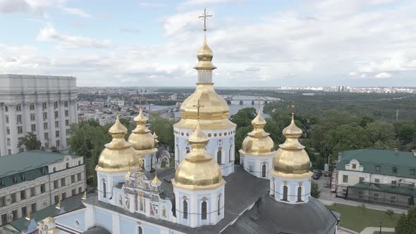 Kyiv. Ukraine: St. Michael's Golden-Domed Monastery. Aerial View. Flat, Gray