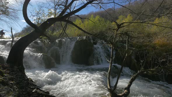 Waterfall on a sunny day at Plitvice Park