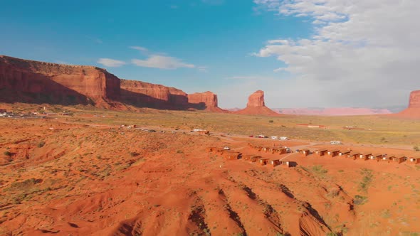 Panoramic View of Monument Valley Landscape and Buttes From Drone on a Sunny Day USA