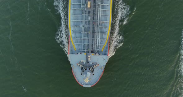 Birdseye view of large tanker boat in water