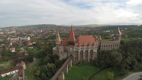 Aerial view of the medieval Corvin Castle 