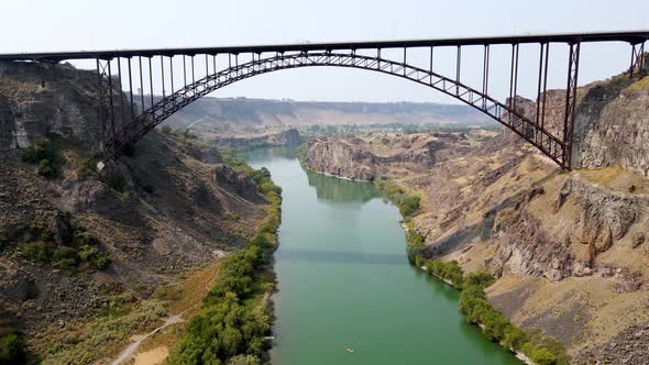 Aerial of the Perrine Bridge over the snake river in Idaho