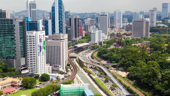 Kuala Lumpur Time Lapse Cityscape Malaysia Transport Interchange Metro at Noon