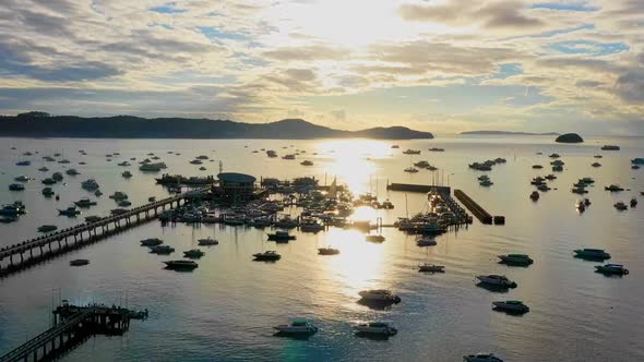 Timelapse Aerial View Beautiful Sunrise Above Chalong Pier.