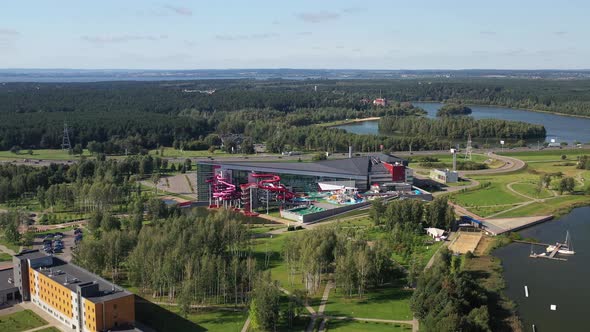 Top View of the Water Park in Zhdanovichi and the Ring Road in Minsk, Belarus